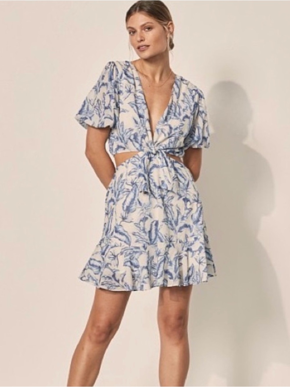 Kivari Blue and Cream Printed Midi Dress
